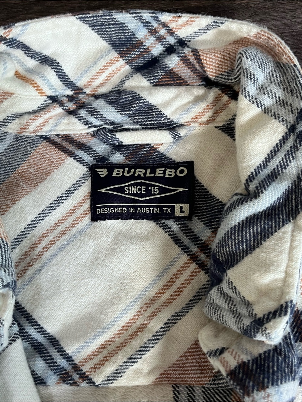 BURLEBO Cream Plaid Button-Down Shirt with Navy and Brown Stripes